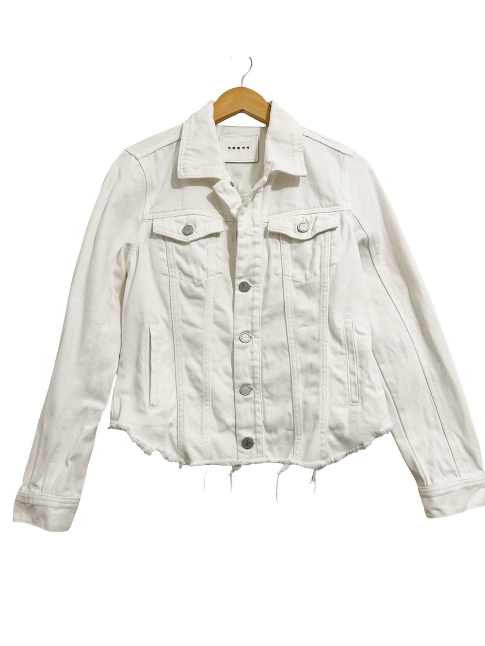 Blank NYC Frayed Hem White Denim Jean Jacket Small - Picture 3 of 12